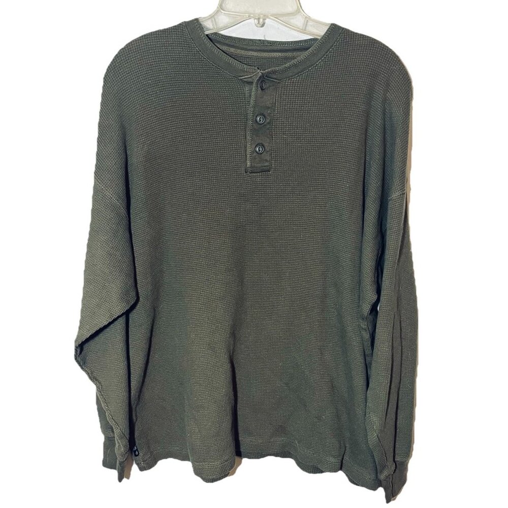 Old College Inn Pullover Shirt Waffle Long Sleeve Olive Green Sz M